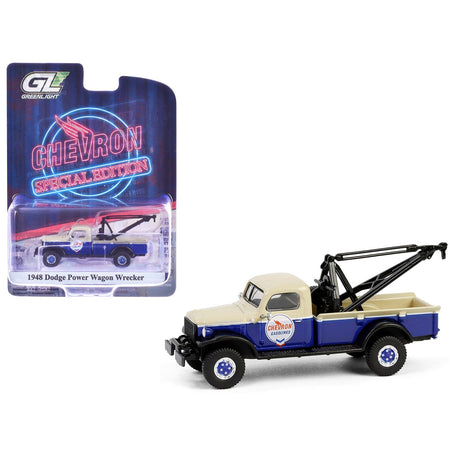 1948 Dodge Power Wagon Wrecker Tow Truck Beige and Blue "Chevron Special Edition" Series 1 1/64 Diecast Model Car by Greenlight - Greenlight - ModelCars.com
