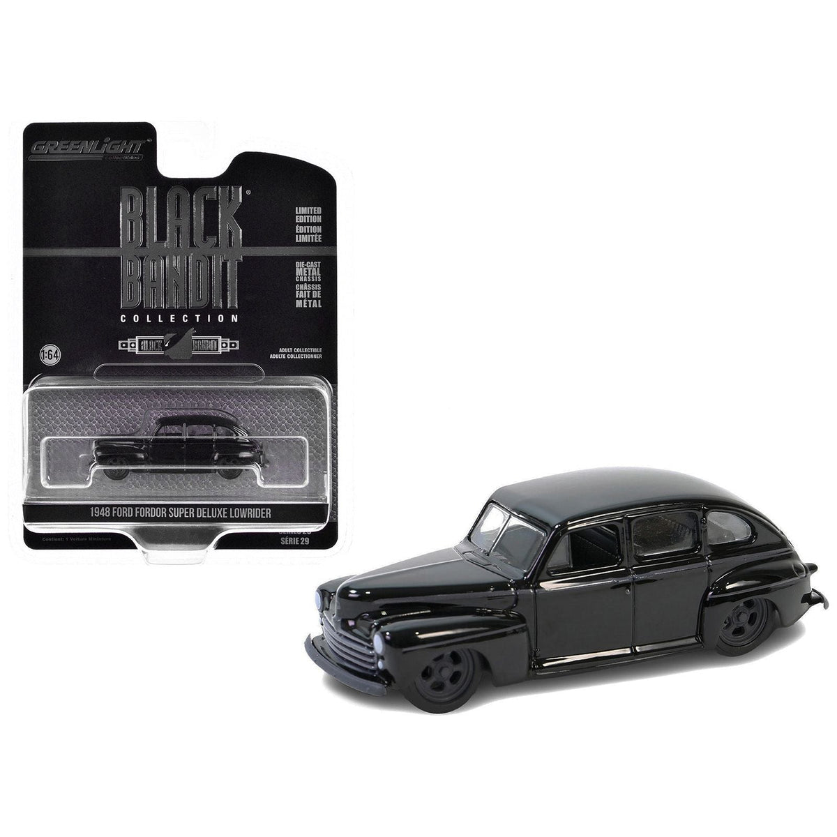 1948 Ford Fordor Super Deluxe Lowrider Black "Black Bandit" Series 29 1/64 Diecast Model Car by Greenlight-Greenlight-ModelCars.com