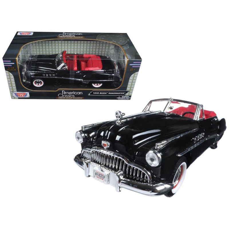 1949 Buick Roadmaster Black with Red Interior 1/18 Diecast Model Car by Motormax - Motormax - ModelCars.com