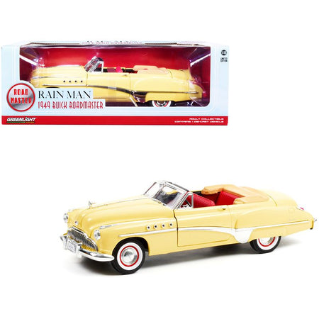 1949 Buick Roadmaster Convertible (Charlie Babbitt's) Yellow with Red Interior "Rain Man" (1988) Movie 1/18 Diecast Model Car by Greenlight-Greenlight-ModelCars.com