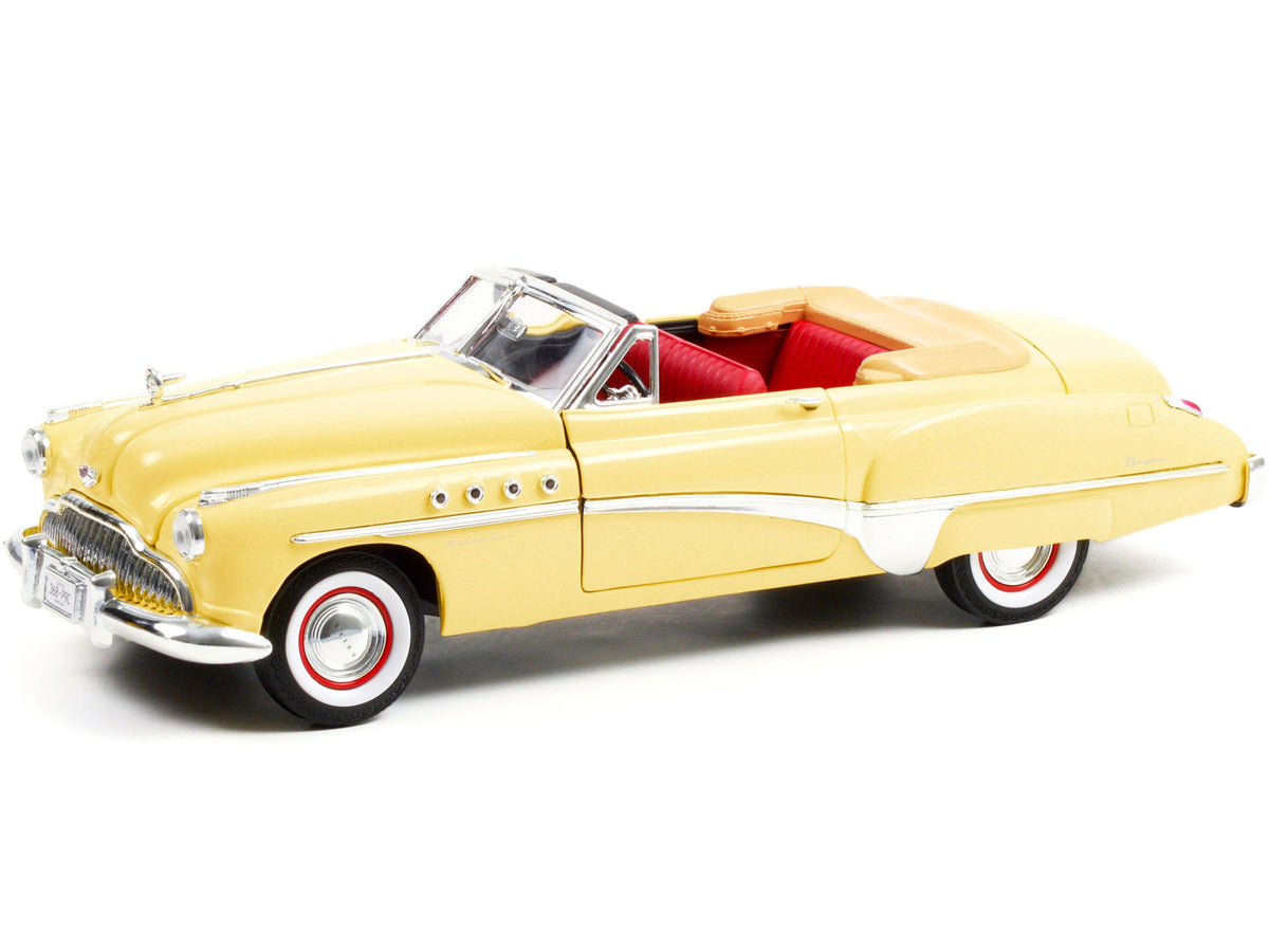 1949 Buick Roadmaster Convertible (Charlie Babbitt's) Yellow with Red Interior "Rain Man" (1988) Movie 1/18 Diecast Model Car by Greenlight-Greenlight-ModelCars.com