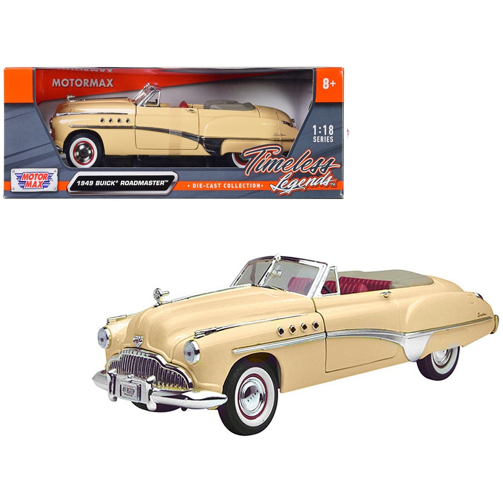 1949 Buick Roadmaster Cream with Red Interior 1/18 Diecast Model Car by Motormax - Motormax - ModelCars.com