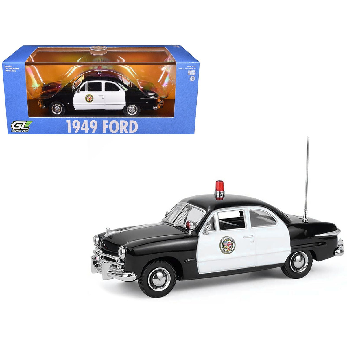 1949 Ford Custom Police Car "LAPD (Los Angeles Police Department)" Black and White 1/43 Diecast Model Car by Greenlight-Greenlight-ModelCars.com