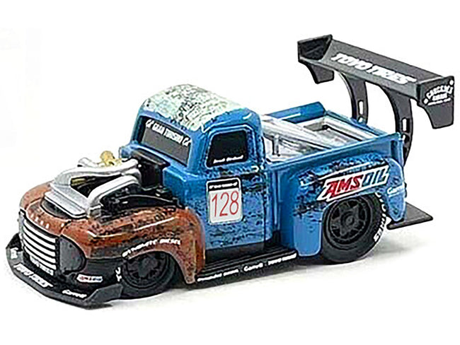 1949 Ford F1 Pickup Truck #128 "Old Smokey" Blue and Brown (Weathered) 1/64 Diecast Model Car by Muscle Machines-Muscle Machines-ModelCars.com