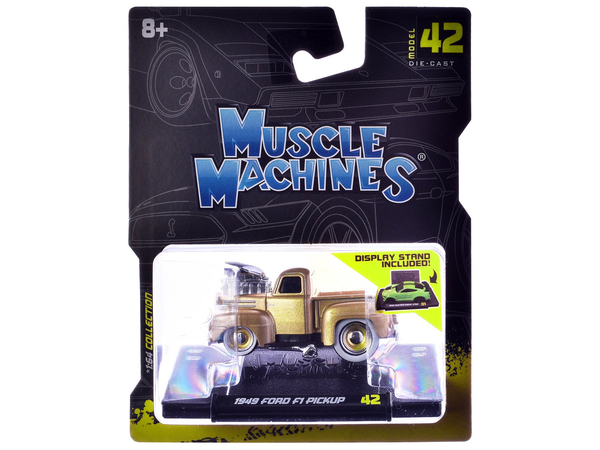 1949 Ford F1 Pickup Truck Gold Metallic 1/64 Diecast Model Car by Muscle Machines-Muscle Machines-ModelCars.com