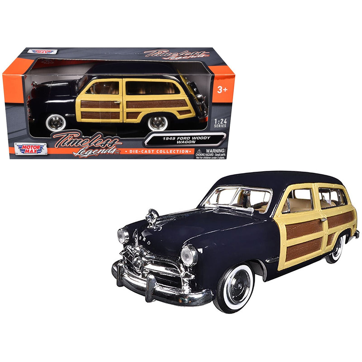 1949 Ford Woody Wagon Dark Blue 1/24 Diecast Model Car by Motormax-Motormax-ModelCars.com