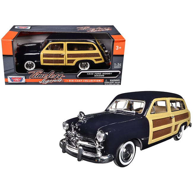 1949 Ford Woody Wagon Dark Blue 1/24 Diecast Model Car by Motormax-Motormax-ModelCars.com