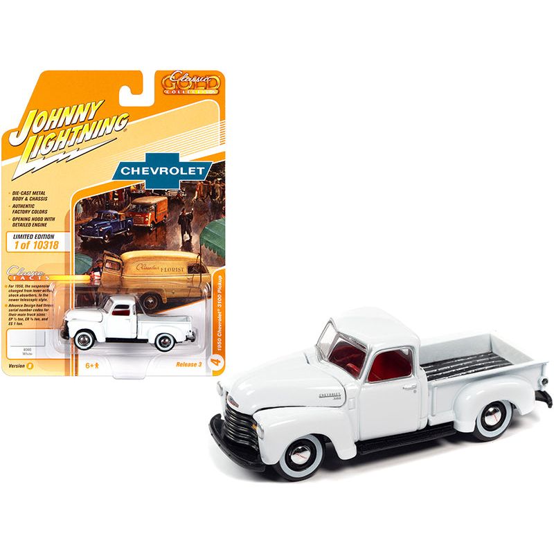 1950 Chevrolet 3100 Pickup Truck White "Classic Gold Collection" Series Limited Edition to 10318 pieces Worldwide 1/64 Diecast Model Car by Johnny Lightning - Johnny Lightning - ModelCars.com