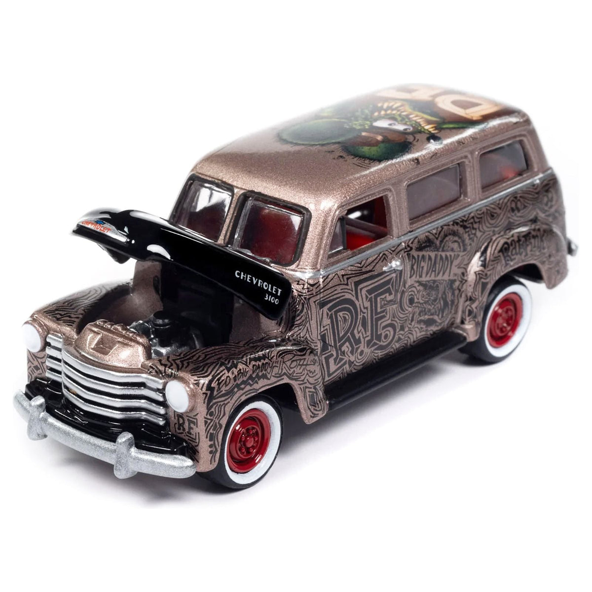 1950 Chevrolet 3100 Suburban Bronze Metallic with Black Hood "Rat Fink" Pop Culture 2024 Release 1 1/64 Diecast Model Car by Johnny Lightning-Johnny Lightning-ModelCars.com
