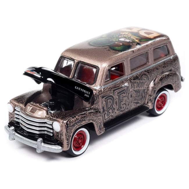 1950 Chevrolet 3100 Suburban Bronze Metallic with Black Hood "Rat Fink" Pop Culture 2024 Release 1 1/64 Diecast Model Car by Johnny Lightning - Johnny Lightning - ModelCars.com