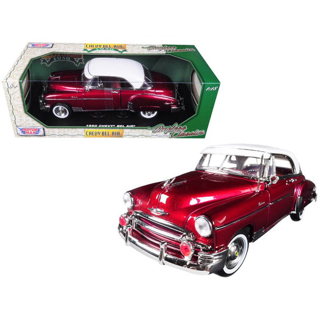 1950 Chevrolet Bel Air Burgundy with White Roof 1/18 Diecast Model Car by Motormax - Motormax - ModelCars.com