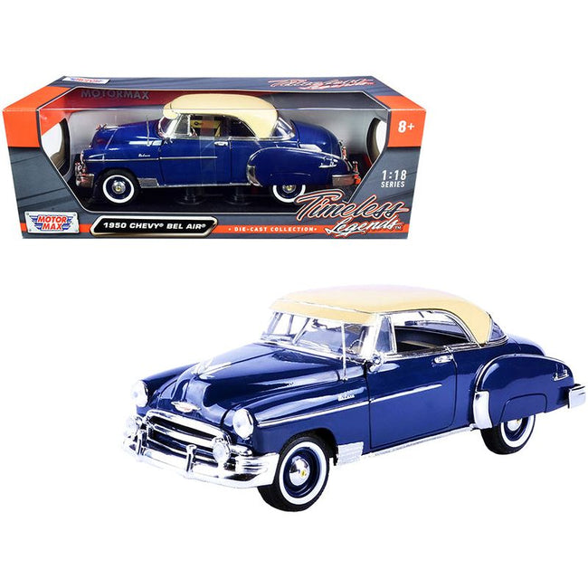 1950 Chevrolet Bel Air Dark Blue with Cream Top "Timeless Legends" 1/18 Diecast Model Car by Motormax - Motormax - ModelCars.com
