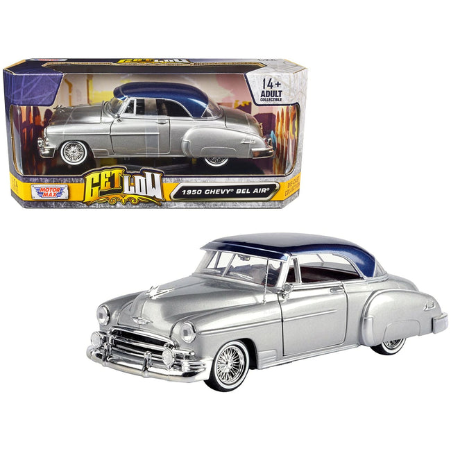 1950 Chevrolet Bel Air Lowrider Silver Metallic with Blue Metallic Top "Get Low" Series 1/24 Diecast Model Car by Motormax - Motormax - ModelCars.com