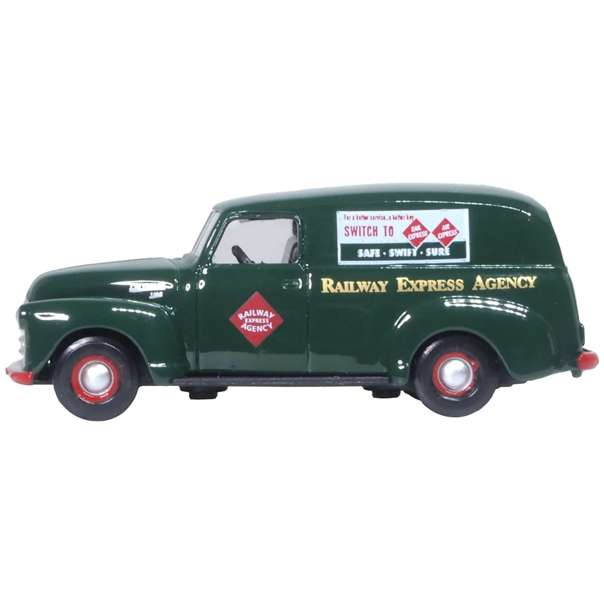 1950 Chevrolet Panel Van "Railway Express Agency" Dark Green 1/87 (HO) Scale Diecast Model Car by Oxford Diecast-Oxford Diecast-ModelCars.com