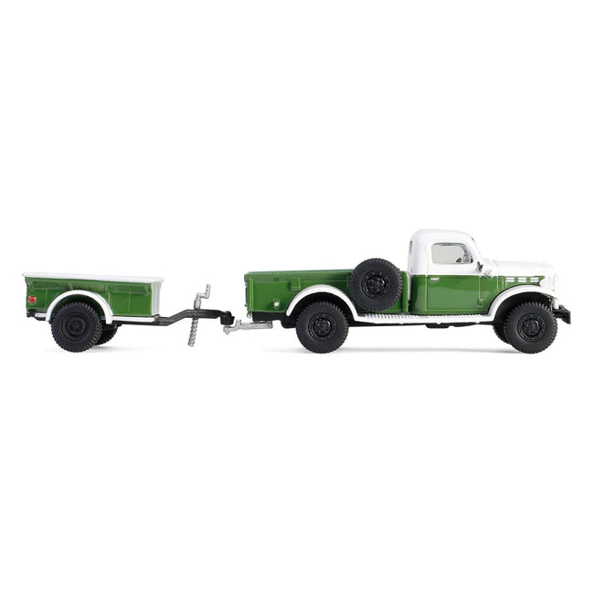 1950 Dodge Power Wagon Pickup Truck Green and White with 1/4 Ton Cargo Trailer Green "Hitch & Tow" Series 32 1/64 Diecast Model Cars by Greenlight-Greenlight-ModelCars.com