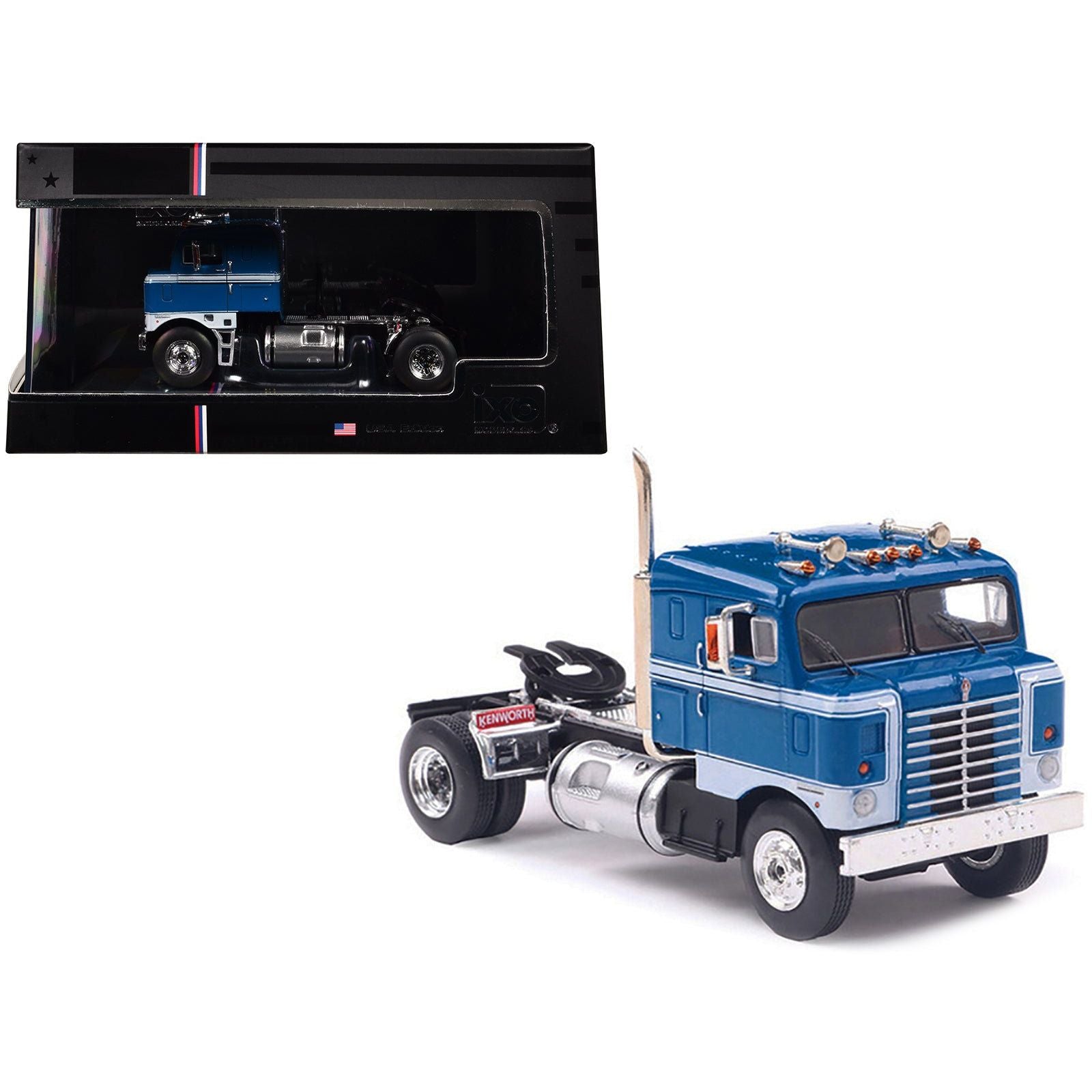 1950 Kenworth Bullnose Truck Tractor Blue with White Stripes 1/64 Diecast Model by IXO Models - IXO - ModelCars.com