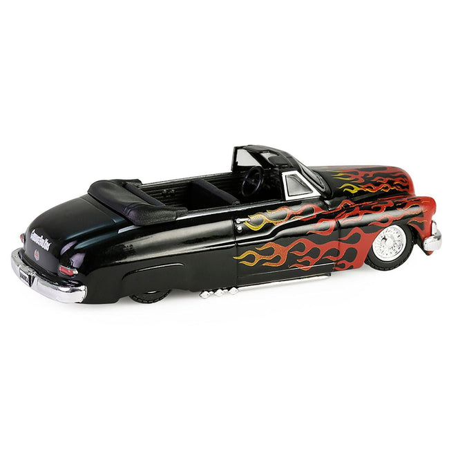 1950 Mercury Eight Convertible Lowrider Black with Flames "Menacing Monica" "Garbage Pail Kids" Series 7 1/64 Diecast Model Car by Greenlight-Greenlight-ModelCars.com