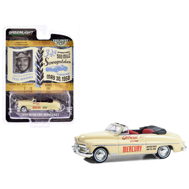 1950 Mercury Monterey Convertible Cream "Official Pace Car 34th International 500 Mile Sweepstakes" "Hobby Exclusive" Series 1/64 Diecast Model Car by Greenlight - Greenlight - ModelCars.com