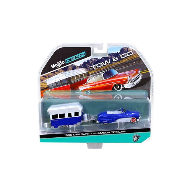 1950 Mercury with Alameda Trailer Blue / White Tow & Go 1/64 Diecast Model by Maisto - Maisto - ModelCars.com