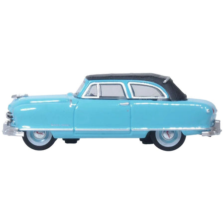 1950 Nash Rambler Custom Landau Convertible (Closed) Strato Blue with Black Top 1/87 (HO) Scale Diecast Model Car by Oxford Diecast-Oxford Diecast-ModelCars.com