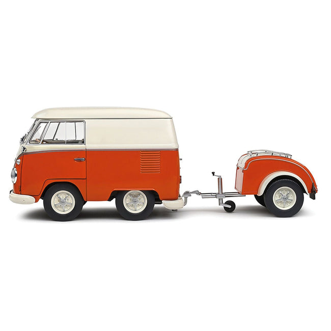 1950 Volkswagen Kool Kombi Van with Trailer Orange and White 1/18 Diecast Model Car by Solido-Solido-ModelCars.com