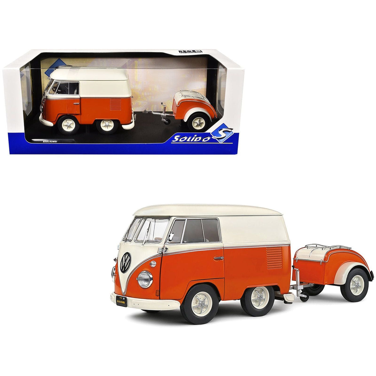1950 Volkswagen Kool Kombi Van with Trailer Orange and White 1/18 Diecast Model Car by Solido-Solido-ModelCars.com