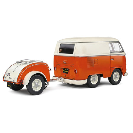 1950 Volkswagen Kool Kombi Van with Trailer Orange and White 1/18 Diecast Model Car by Solido-Solido-ModelCars.com