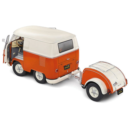 1950 Volkswagen Kool Kombi Van with Trailer Orange and White 1/18 Diecast Model Car by Solido-Solido-ModelCars.com