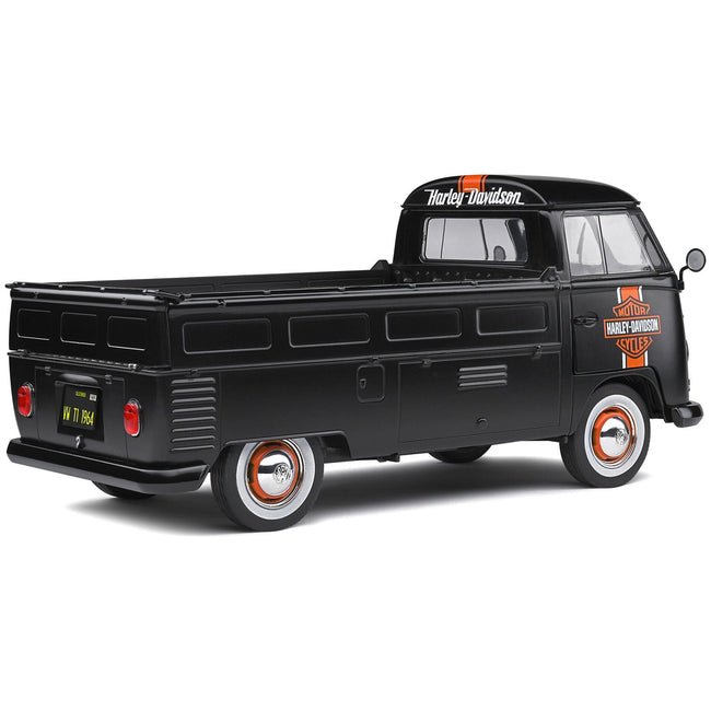 1950 Volkswagen T1 Custom Pickup Truck Matt Black with Orange Stripes "Harley Davidson" with Surfboard Accessory 1/18 Diecast Model Car by Solido - Solido - ModelCars.com