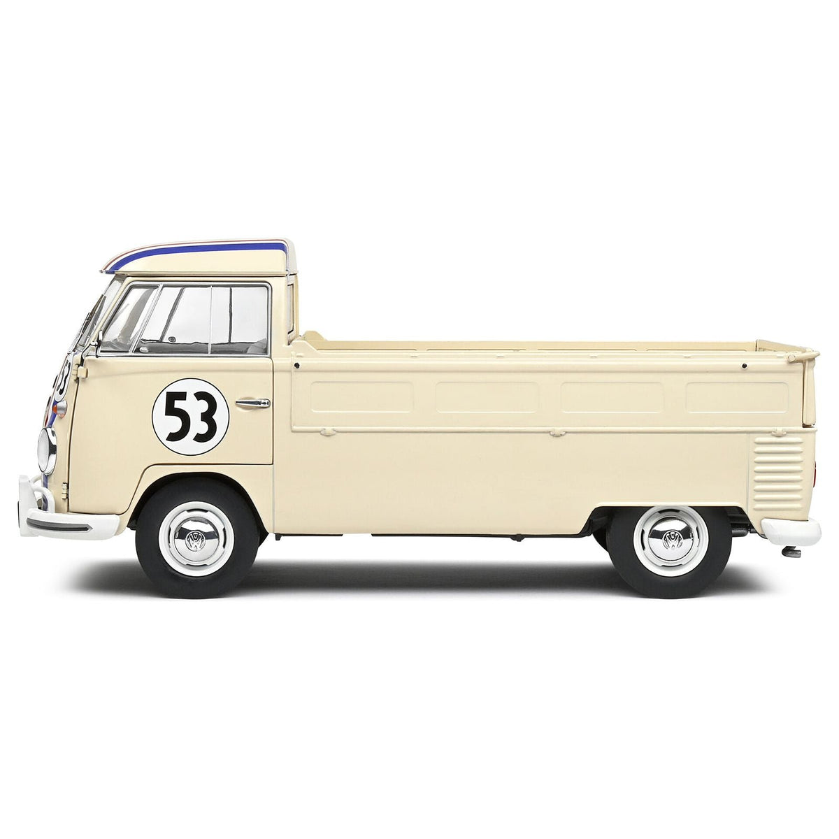 1950 Volkswagen T1 Pickup Truck Racer 53 Cream with Stripes 1/18 Diecast Model Car by Solido - Solido - ModelCars.com