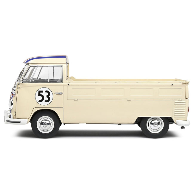 1950 Volkswagen T1 Pickup Truck Racer 53 Cream with Stripes 1/18 Diecast Model Car by Solido - Solido - ModelCars.com
