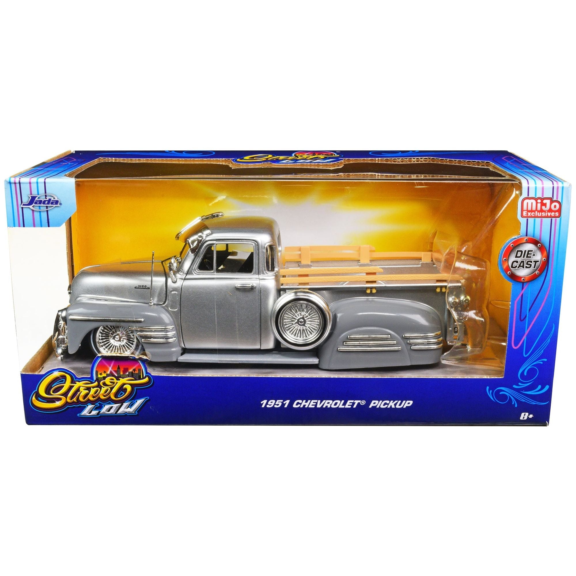 1951 Chevrolet 3100 Pickup Truck Lowrider Silver Metallic and Gray "Street Low" Series 1/24 Diecast Model Car by Jada - Jada - ModelCars.com