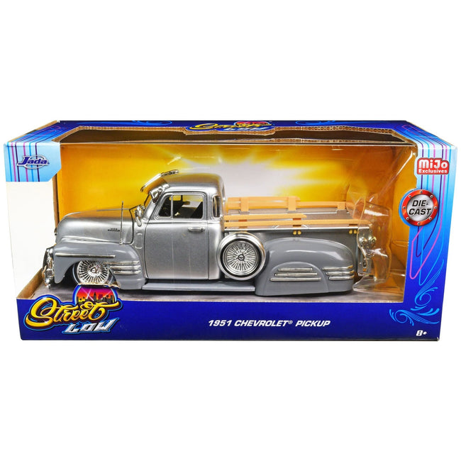 1951 Chevrolet 3100 Pickup Truck Lowrider Silver Metallic and Gray "Street Low" Series 1/24 Diecast Model Car by Jada-Jada-ModelCars.com