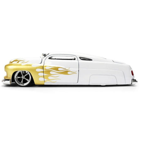 1951 Mercury Coupe White with Gold Flames "Bigtime Muscle" Series 1/24 Diecast Model Car by Jada-Jada-ModelCars.com