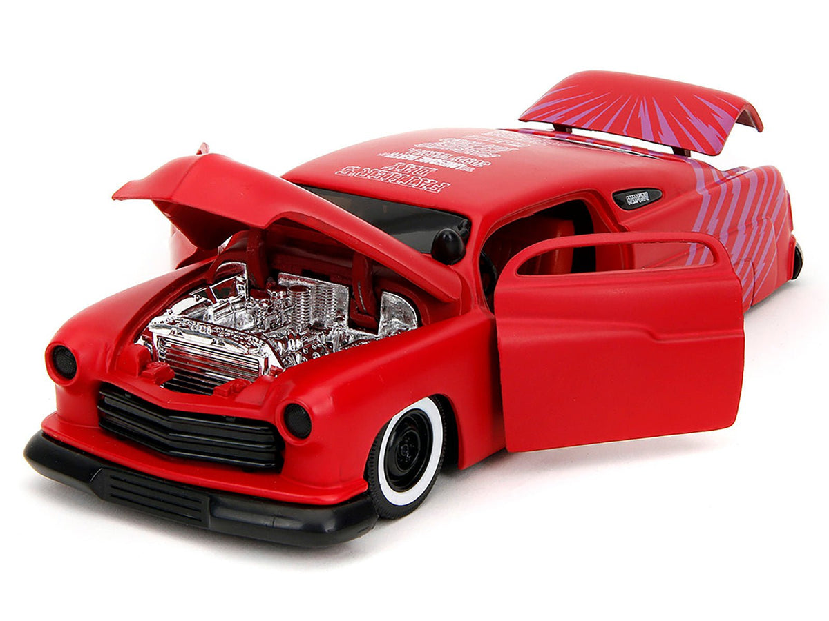 1951 Mercury Matt Red with Purple Stripes and Creep Diecast Figure "Creepshow" (1982) Movie "Hollywood Rides" Series 1/24 Diecast Model Car by Jada-Jada-ModelCars.com