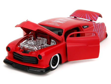 1951 Mercury Matt Red with Purple Stripes and Creep Diecast Figure "Creepshow" (1982) Movie "Hollywood Rides" Series 1/24 Diecast Model Car by Jada-Jada-ModelCars.com