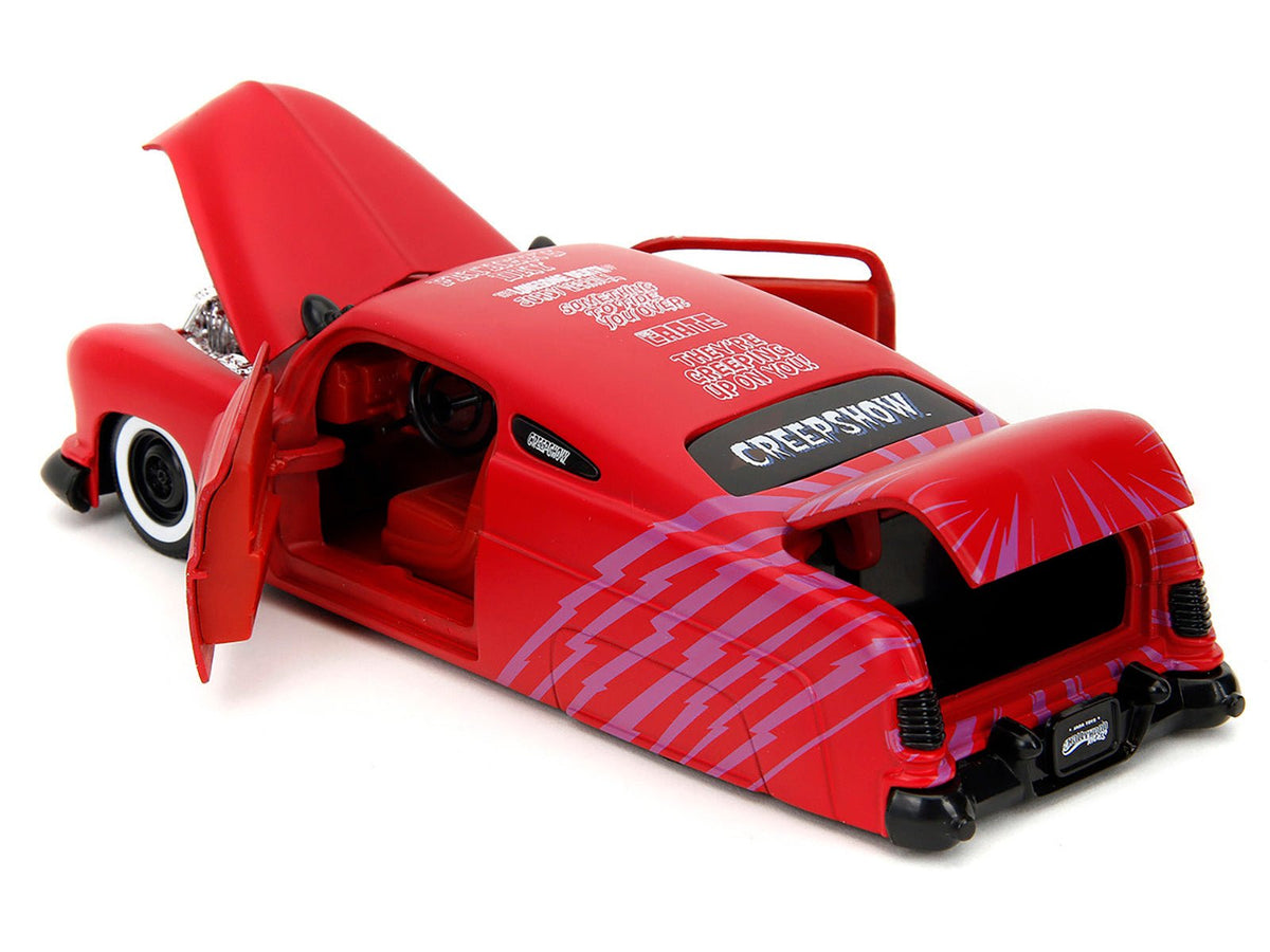1951 Mercury Matt Red with Purple Stripes and Creep Diecast Figure "Creepshow" (1982) Movie "Hollywood Rides" Series 1/24 Diecast Model Car by Jada-Jada-ModelCars.com