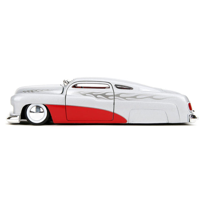 1951 Mercury Silver Metallic and Red with Flame Graphics and Red Interior "Bigtime Muscle" Series 1/24 Diecast Model Car by Jada-Jada-ModelCars.com