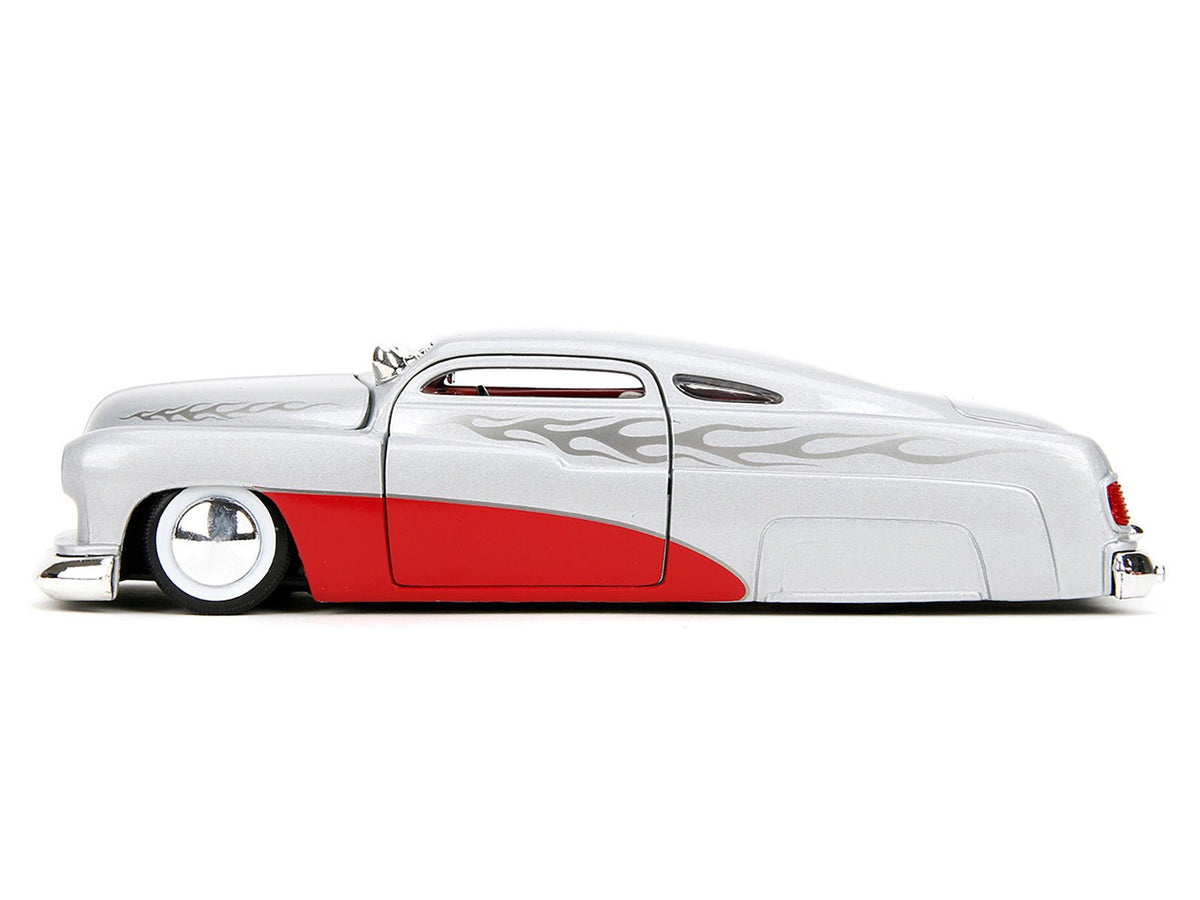 1951 Mercury Silver Metallic and Red with Flame Graphics and Red Interior "Bigtime Muscle" Series 1/24 Diecast Model Car by Jada-Jada-ModelCars.com