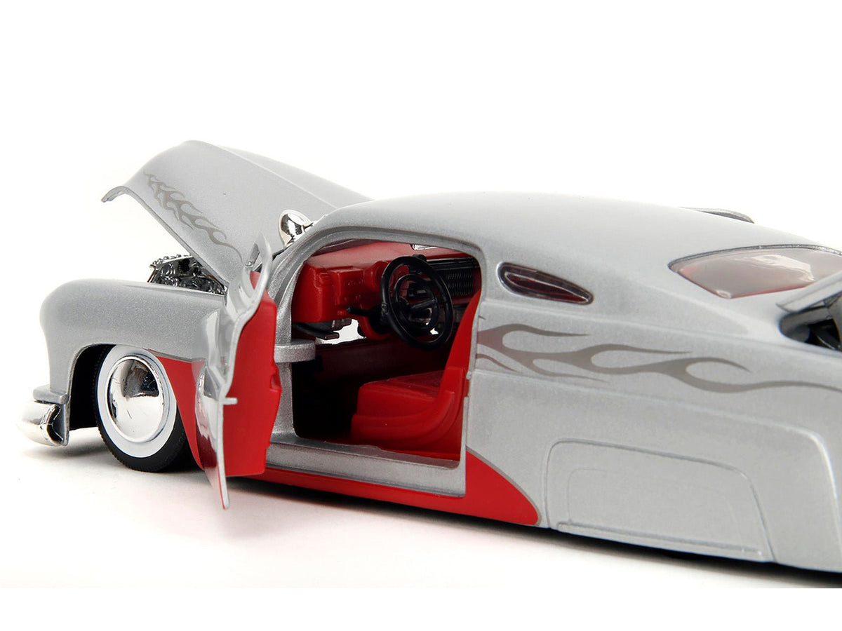 1951 Mercury Silver Metallic and Red with Flame Graphics and Red Interior "Bigtime Muscle" Series 1/24 Diecast Model Car by Jada-Jada-ModelCars.com