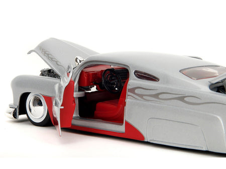 1951 Mercury Silver Metallic and Red with Flame Graphics and Red Interior "Bigtime Muscle" Series 1/24 Diecast Model Car by Jada-Jada-ModelCars.com