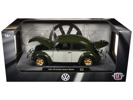 1952 Volkswagen Beetle Deluxe Model Dark Green with Beige Sides Limited Edition to 5250 pieces Worldwide 1/24 Diecast Model Car by M2 Machines-M2-ModelCars.com