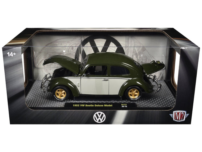 1952 Volkswagen Beetle Deluxe Model Dark Green with Beige Sides Limited Edition to 5250 pieces Worldwide 1/24 Diecast Model Car by M2 Machines-M2-ModelCars.com