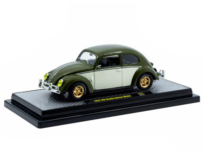 1952 Volkswagen Beetle Deluxe Model Dark Green with Beige Sides Limited Edition to 5250 pieces Worldwide 1/24 Diecast Model Car by M2 Machines-M2-ModelCars.com