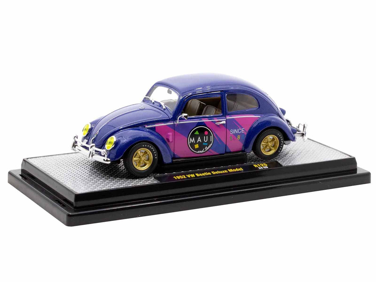 1952 Volkswagen Beetle Deluxe Model "Maui & Sons" Purple Metallic with Graphics Limited Edition to 6650 pieces Worldwide 1/24 Diecast Model Car by M2 Machines-M2-ModelCars.com