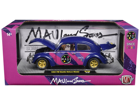 1952 Volkswagen Beetle Deluxe Model "Maui & Sons" Purple Metallic with Graphics Limited Edition to 6650 pieces Worldwide 1/24 Diecast Model Car by M2 Machines-M2-ModelCars.com