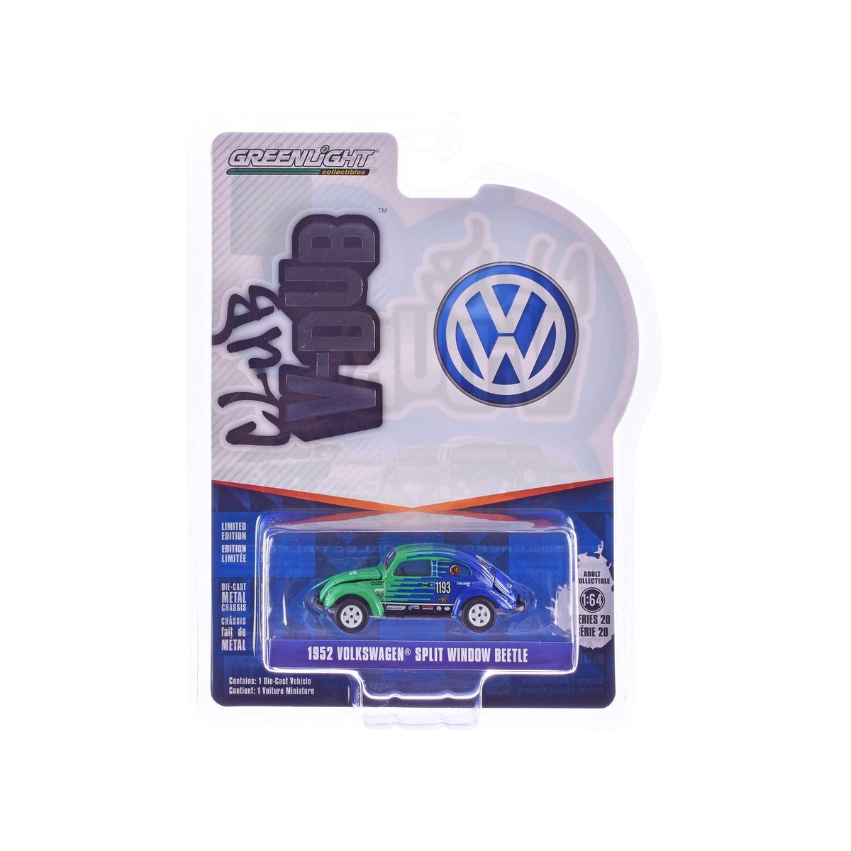 1952 Volkswagen Split Window Beetle #1193 "Falken Tire" Blue and Green "Club Vee-Dub" Series 20 1/64 Diecast Model Car by Greenlight-Greenlight-ModelCars.com