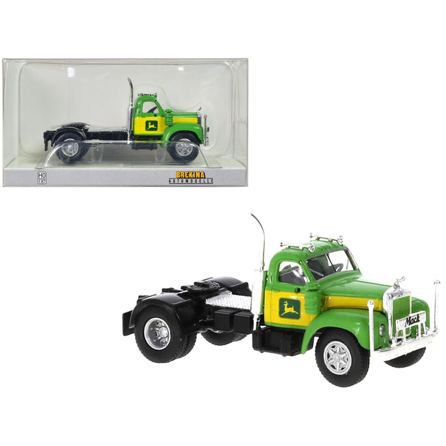 1953 B-61 Truck Tractor Green and Yellow "John Deere" 1/87 (HO) Scale Model Car by Brekina-Brekina-ModelCars.com