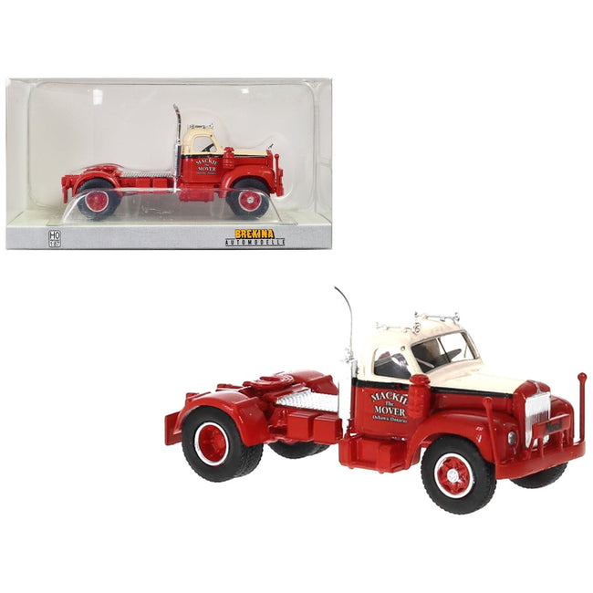 1953 B-61 Truck Tractor Red and Beige "Mackie the Mover" 1/87 (HO) Scale Model Car by Brekina-Brekina-ModelCars.com