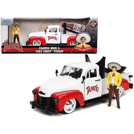 1953 Chevrolet Pickup Truck White and Red with Charro Man Diecast Figurine "Tapatio" 1/24 Diecast Model Car by Jada-Jada-ModelCars.com